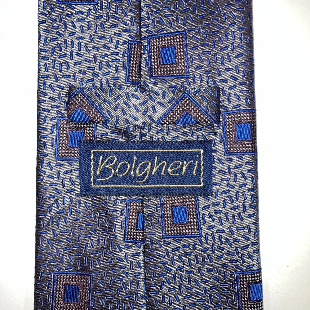 Villa Bolgheri Blue Abstract Geometric Silk Necktie‎ Made in Italy